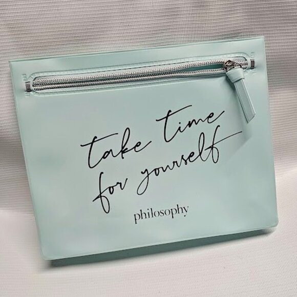Philosophy Light Blue Waterproof Zipper Bag 9x7 Travel Makeup Cosmetic Pouch - Picture 1 of 6